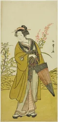 El actor Otani Tomoemon I como Otsuma en la obra Kabuki no Hana Bandai Soga, representada en el Teatro Ichimura en el cuarto mes, 1781