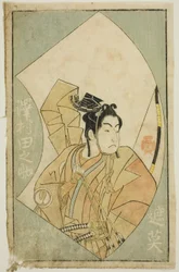 El actor Sawamura Tanosuke I, de "Un libro ilustrado de abanicos de escenario"