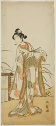 El Actor Segawa Kikunojo III como Aigo no Waka en la Obra Chigo Sakura Jusan Kane, Representada en el Teatro Ichimura en el Mes Once, 1774