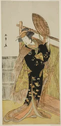El actor Segawa Kikunojo III como Michichiba en la obra Azuma no Mori Sakae Kusunoki, representada en el Teatro Ichimura en el undécimo mes, 1779