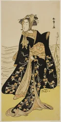 El actor Segawa Kikunojo III como la callejera Otsuyu en la obra Cho Chidori Wakayagi Soga, representada en el Teatro Ichimura en el segundo mes de 1779