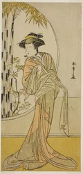 El actor Tsuneyo II como Okaru en la obra Kanadehon Chushingura, representada en el Teatro Morita en el octavo mes, 1779