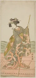 El actor Yoshizawa Iroha I como la Princesa Yosooi (Yosooi Hime) en la obra Kikujido Shuen no Iwaya, representada en el Teatro Morita en el undécimo mes de 1775