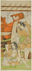 Los actores Ichikawa Komazo II como Satsuma Gengobei (derecha), y Nakamura Nakazo I como Sasano Sangobei (izquierda)