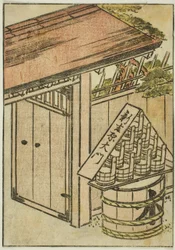 La puerta del Nuevo Yoshiwara, frontispicio del tercer volumen de "Espejo de mujeres hermosas de los barrios de placer"