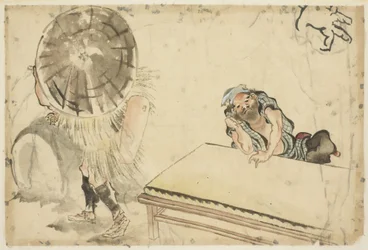 Fabricante de mochi y fabricante de tatami (dos bocetos), c.1815-1849