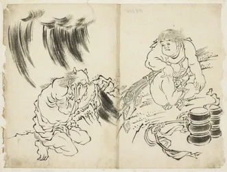 Personificación de la tormenta con Kintaro y Oni llorando, c.1815-1849