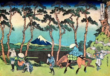 36 vues du Mont Fuji, Japon: "" Hodogaya sur la route de Tokaido "" Estampe de Katsushika Hokusai (1760-1849) (ecole ukiyo-e) 1830-1833 Estado A Museo Pushkin de Bellas Artes, Moscou