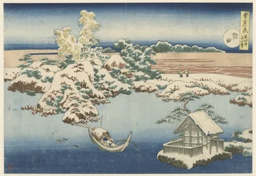 El río Sumida en la nieve Sumida (título sobre objeto) Nieve, luna y flores (título de la serie) Setsugekka (título de la serie sobre el objeto)