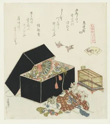 el caparazón del gorrión Suzumegai (título sobre objeto) Una comparación de poemas y conchas de Genroku (título de la serie) Genroku kasen kaiawase (título de la serie sobre el objeto)