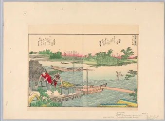 Atardecer en Inada; transbordadores en el río Sumida