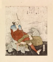 Pescador fumando junto a un arroyo, c.1835 (xilografía en color)