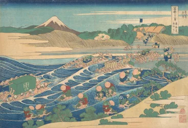 El Fuji visto desde Kanaya en el Tokaido, Tokaido Kanaya no Fuji, de la serie «Treinta y seis vistas del monte Fuji», ca. 1830-32.