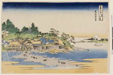 Fuji de la isla de Enoshima en la provincia de Sagami, de la serie Treinta y seis vistas del monte Fuji, principios de la década de 1830