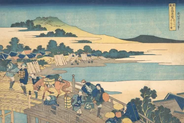 Puente Fukui en la provincia de Echizen (Echizen Fukui no hashi), de la serie Vistas notables