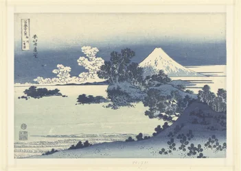 La playa de Shichiri-ga-hama en la provincia de Sagami. Soshu Shichiri-ga-hama (título sobre objeto) 36 vistas del monte Fuji (título de la serie) Fugaku sanjurokkei (título de la serie sobre el objeto)