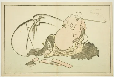 Hotei fumando su pipa, del Libro de pinturas realistas de Hokusai