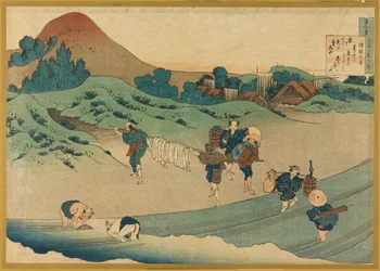 Jito Tenno (Trabajadores Tejiendo Tela), de Hyakunin Isshu ubaga Etoki (Los Cien Poemas Explicados por la Nodriza)