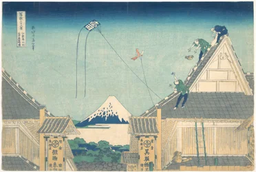 La tienda Mitsui en Surugachō, en Edo (Edo Surugachō Mitsui mise ryaku zu), de la serie «Las treinta y seis vistas del monte Fuji» (Fugaku sanjūrokkei)