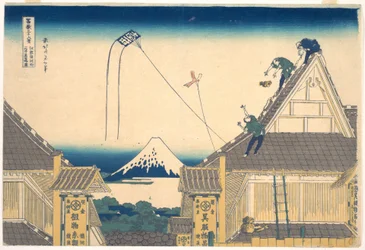 La tienda Mitsui en Surugachō, en Edo (Edo Surugachō Mitsui mise ryaku zu), de la serie «Las treinta y seis vistas del monte Fuji» (Fugaku sanjūrokkei)