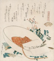 Concha de «Myriad Grasses» (Chigusagai)
de la serie «Juego de emparejar conchas con los treinta y seis versos encadenados de Genroku (Genroku kasen kai-awase)»