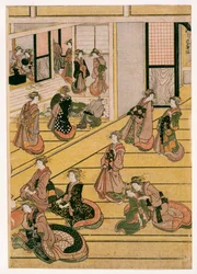Días de Año Nuevo en la casa de té Ogi-ya, c.1810