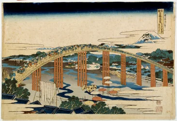 Puente Okazaki Yahagi sobre Tokaido. Estampa japonesa de Hokusai (1760-1849)