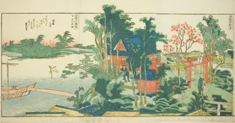 Páginas del libro ilustrado "Vistas panorámicas a lo largo de las orillas del río Sumida (Ehon Sumidagawa ryogan ichiran)"