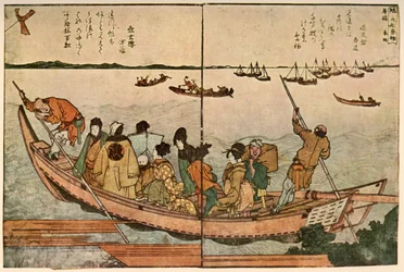 Pasajeros en un bote cruzando el río Sumida en Japón, c1804, 1924