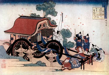 Tirando de un carro de tres ruedas, xilografía japonesa, c1780-1849
