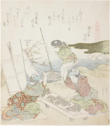 Reciclaje de Papel, ilustración para The Fulling-block Shell (Kinuta gai), de la serie "Un Juego de Emparejamiento con Conchas de Poemas del Período Genroku (Genroku kasen kai awase)"