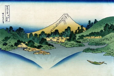 Reflejo del Monte Fuji en el Lago Kawaguchi visto desde el Paso Misaka en la Provincia de Kai (de treinta y seis vistas del Monte Fuji). Grabados de Katsushika Hokusai (1760-1849)