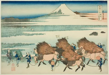 Campos de arroz en Ono en la provincia de Suruga (Sunshu Ono shinden), de la serie "Treinta y seis vistas del monte Fuji (Fugaku sanjurokkei)"
