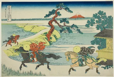 Aldea Sekiya en el río Sumida (Sumidagawa Sekiya no sato), de la serie Treinta y seis vistas del monte Fuji (Fugaku sanjurokkei)