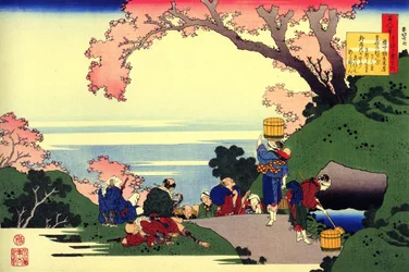 Serie de cien poemas de cien poetas: ""Oe no Masafusa"" escena de la vida cotidiana, Japón Impresión de Katsushika Hokusai (1760-1849) (escuela ukiyo-e) hacia 1830 State Hermitage San Petersburgo