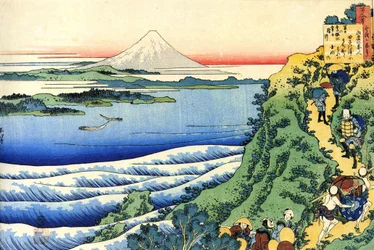 Serie de ciento poemas por ciento poetas: "" Yamabe no Akahito "" Estampe de Katsushika Hokusai (1760-1849) (ecole ukiyo-e) vers 1830 State Hermitage Saint Petersbourg Russie