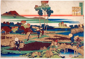 Serie des Cent poemes de cent poetes : ""Tenchi Tenno"" Estampe de Katsushika Hokusai (1760-1849) (ecole ukiyo-e) vers 1830 State Hermitage Saint Petersbourg