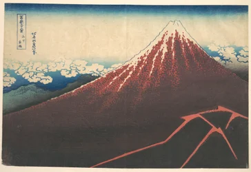 Tormenta bajo el monte Fuji (Sanka no haku u), de la serie «Las treinta y seis vistas del monte Fuji» (Fugaku sanjūrokkei)