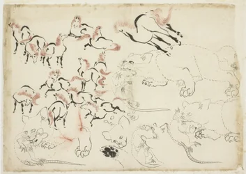 Estudios de Caballos, Gatos y Ratas (de "Hokusai Manga"), ca. 1815-1849