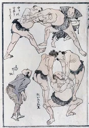 Estudios de gestos y posturas de luchadores, de un Manga
