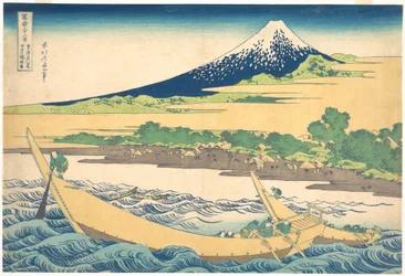 La bahía de Tago, cerca de Ejiri, en el Tōkaidō (Tōkaidō Ejiri Tago no ura ryaku zu), de la serie «Las treinta y seis vistas del monte Fuji» (Fugaku sanjūrokkei)