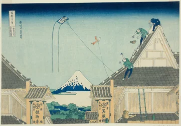 La tienda Mitsui en Surugacho en Edo (Koto Surugacho Mitsui mise ryakuzu), de la serie "Treinta y seis vistas del monte Fuji (Fugaku sanjurokkei)"