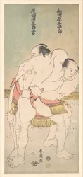 Los luchadores de sumo Wadagahara Jinshirō y Kachōzan Gorokichi