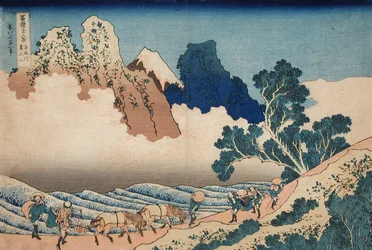 La parte trasera del Fuji desde el río Minobu, c.1830