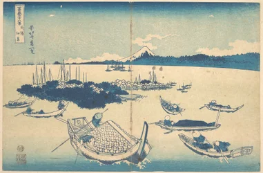 Tsukudajima, en la provincia de Musashi (Buyō Tsukudajima), de la serie «Las treinta y seis vistas del monte Fuji» (Fugaku sanjūrokkei)