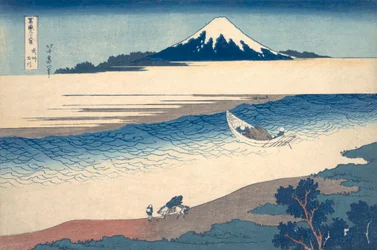 Impresión Ukiyo-e del río Tama y el monte Fuji
