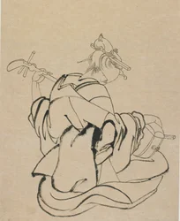Mujer de espaldas al observador tocando samisen, finales del siglo XVIII-principios del siglo XIX