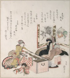 Mujeres preparando té alrededor del brasero