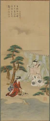 Joven y joven en la orilla del mar, período Edo, 1615-1868