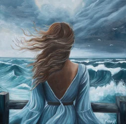 Mujer, tormenta en el océano